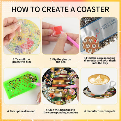 8 Pcs Book Diamond Art Coasters Kit with Holder and Cork Pads, Floral DIY Diamond Painting Coaster Kit for Adults Beginners, Round 4 Inch Drink Coasters Craft Set for Home Decor