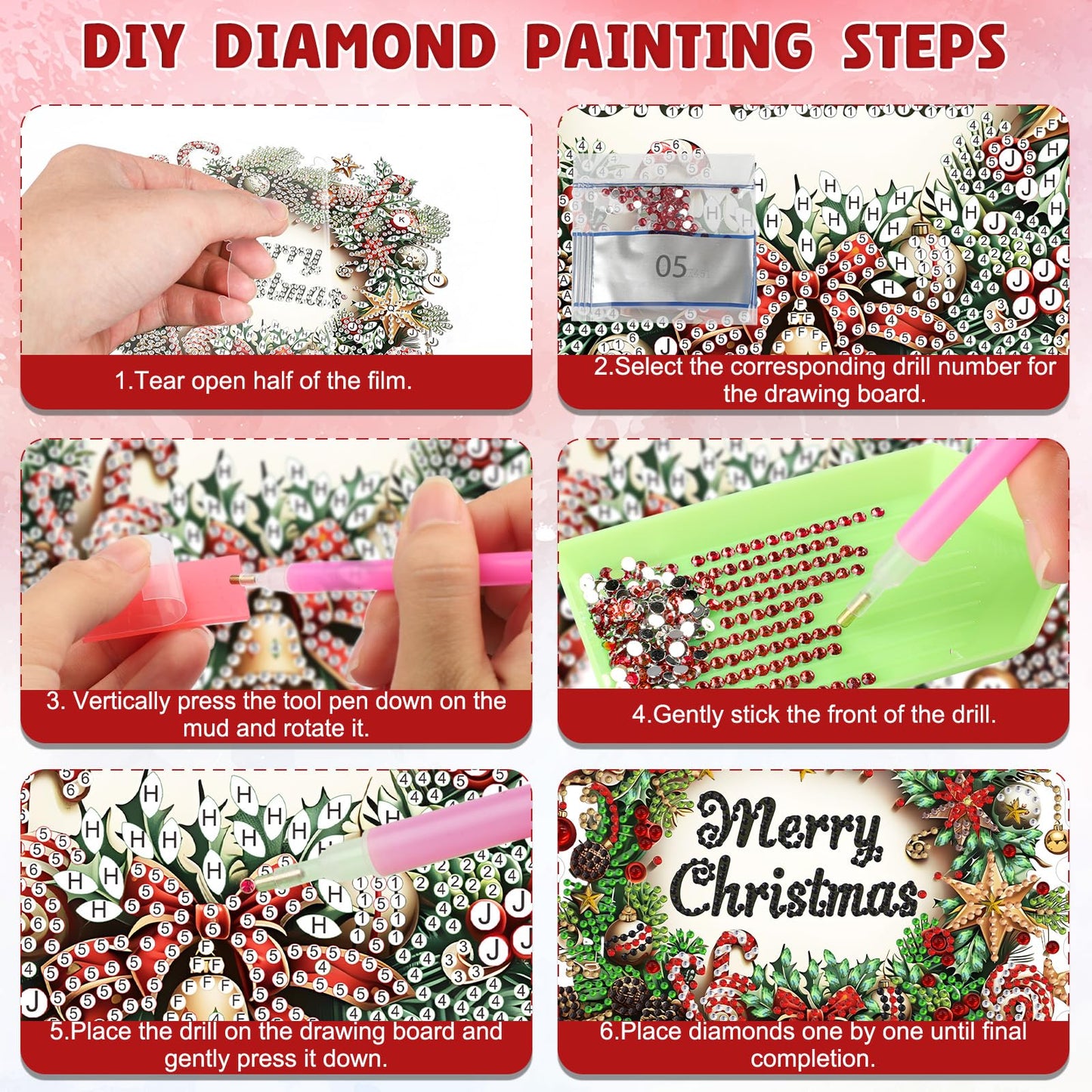 DOMROM Hanging Diamonds Art Kits for Adults, Christmas Wreath DIY Special Shaped Diamond Painting, Gem Art Suncatcher Ornament for Home Window Wall Decor
