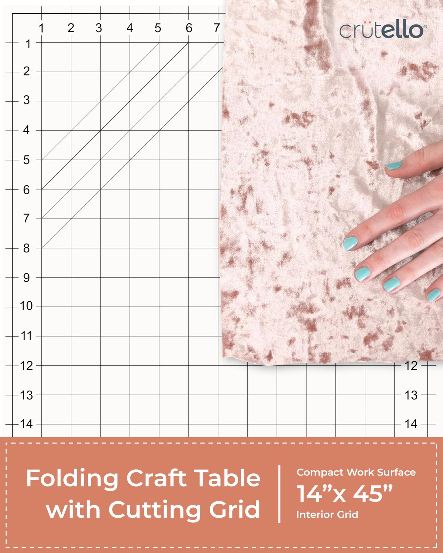 Crutello Sewing Table and Folding Craft Table with Storage for Adults - 46 inch Fold Out Grid Top Crafting Desk for Fabric Cutting, Quilting & Hobby