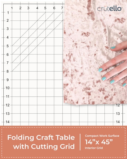 Crutello Sewing Table and Folding Craft Table with Storage for Adults - 46 inch Fold Out Grid Top Crafting Desk for Fabric Cutting, Quilting & Hobby