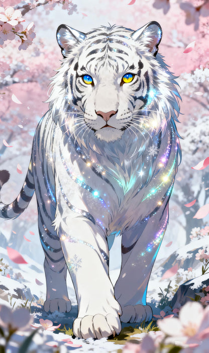 Lvmuu White Tiger Diamond Art Kits for Adults, Full Round Drill Animal Diamonds Painting Sets for New Beginner Paint with Shiny Beads Art Crafts Home Decoration 30x50cm