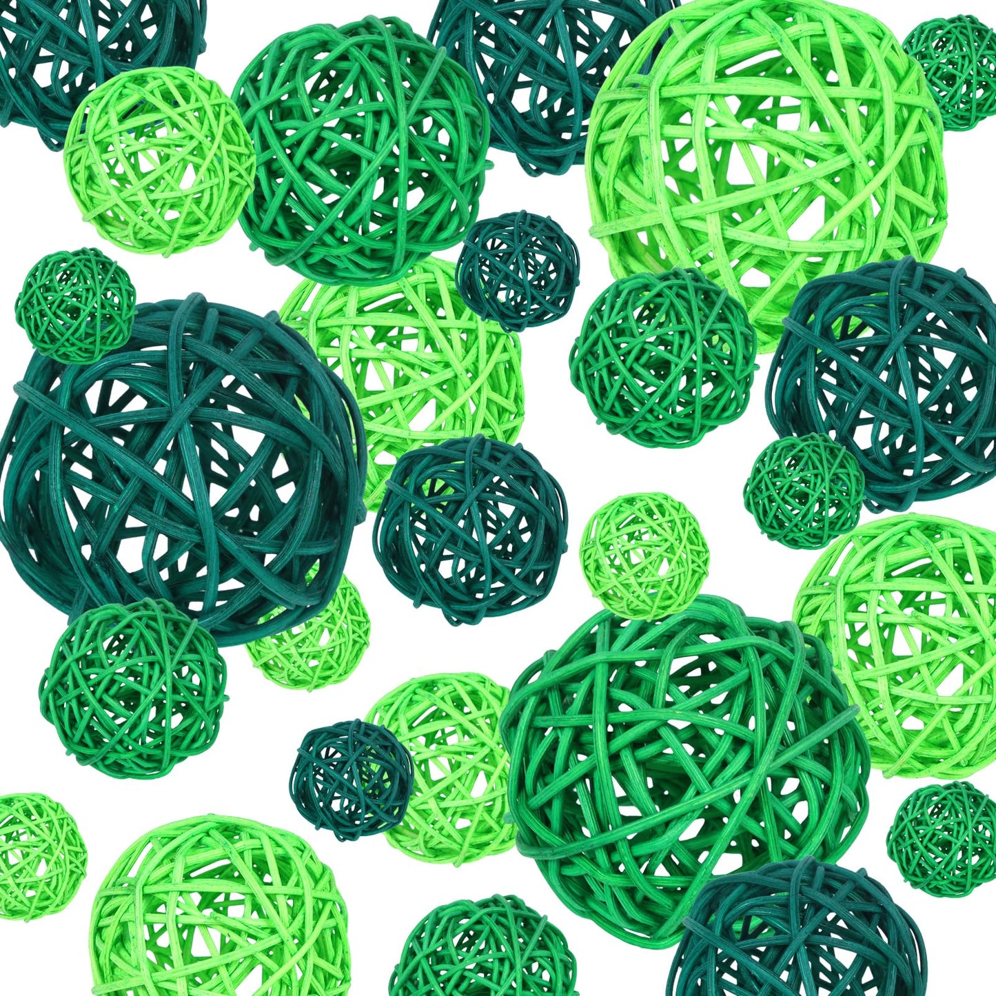 42Pcs St Patricks Day Vase Filler Wicker Rattan Balls, Table Decor Wicker Rattan Balls Hanging Ornaments Vase Bowl Fillers for Spring St. Patrick's Day Home Vase Centerpiece Bowls Table Decor