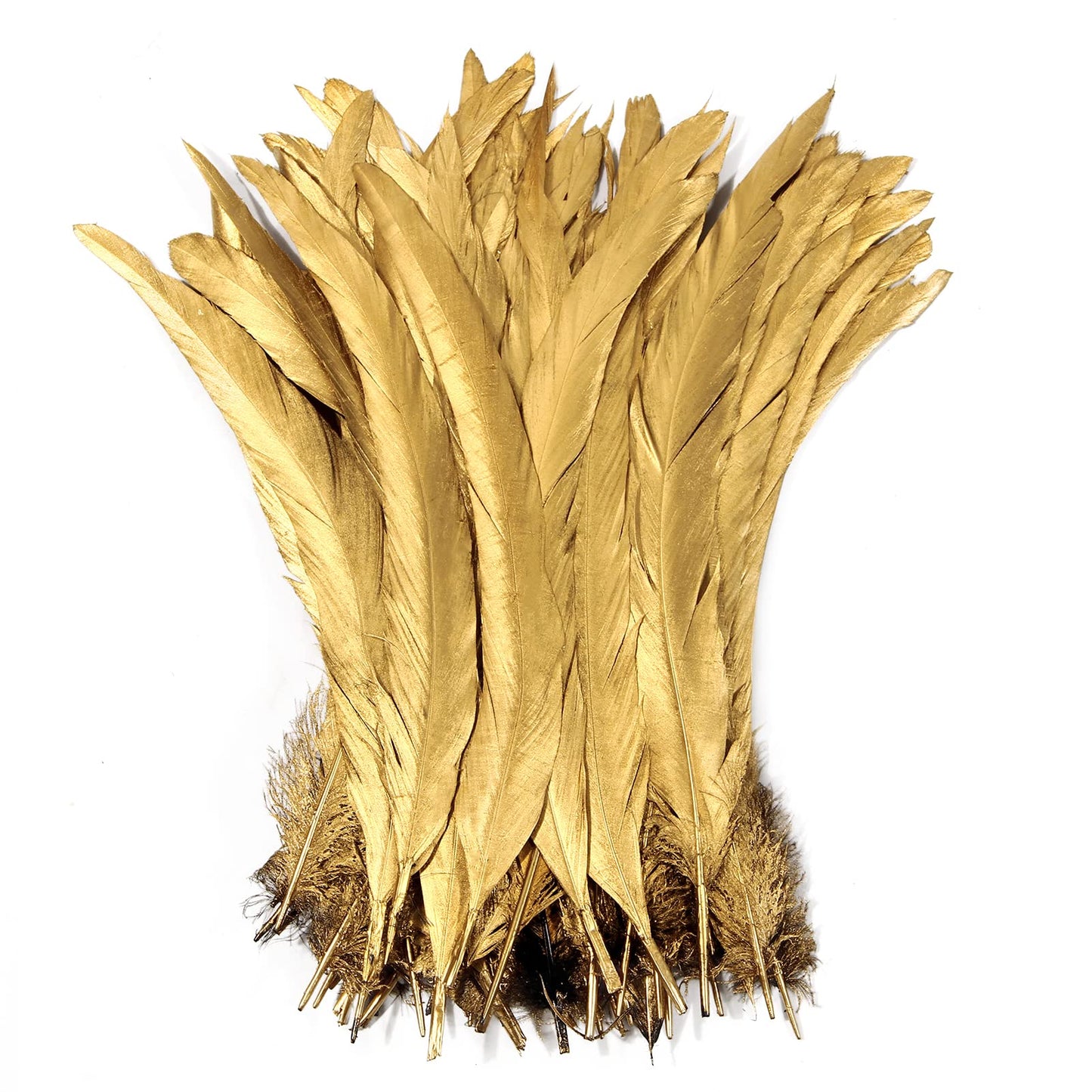 THARAHT 50PCS Rooster Coque Tail Feathers Bulk Natural 12-14Inch 30-35cm for Crafting Wedding Gras Masquerade Party Performances DIY Decoration Rooster Tail Feather,Gold