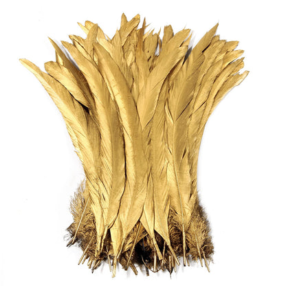THARAHT 50PCS Rooster Coque Tail Feathers Bulk Natural 12-14Inch 30-35cm for Crafting Wedding Gras Masquerade Party Performances DIY Decoration Rooster Tail Feather,Gold