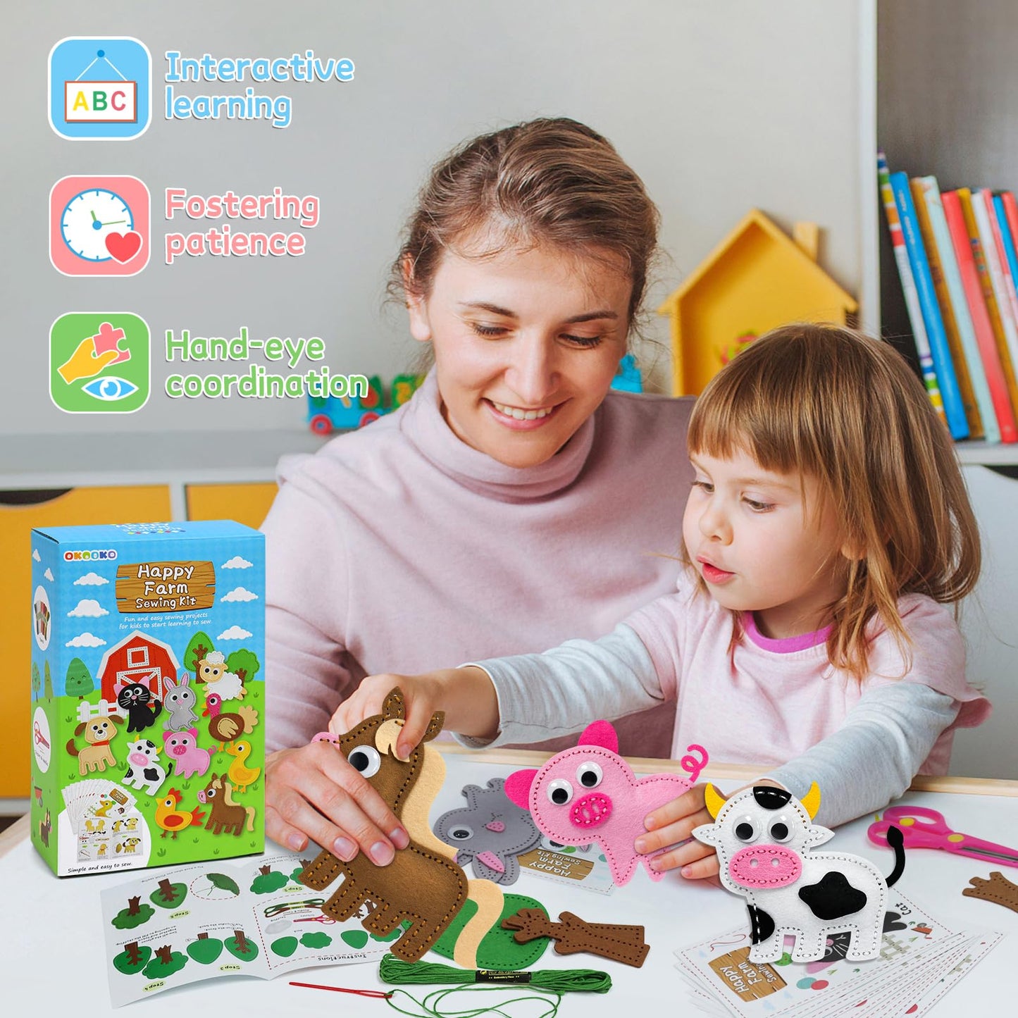 OKOOKO Animal Sewing Craft Kit, Sewing Craft Kit for Kids, DIY Crafting and Sewing Set, Art Craft Kits, Fun and Educational Craft Set, Sew Your Own Felt Animals