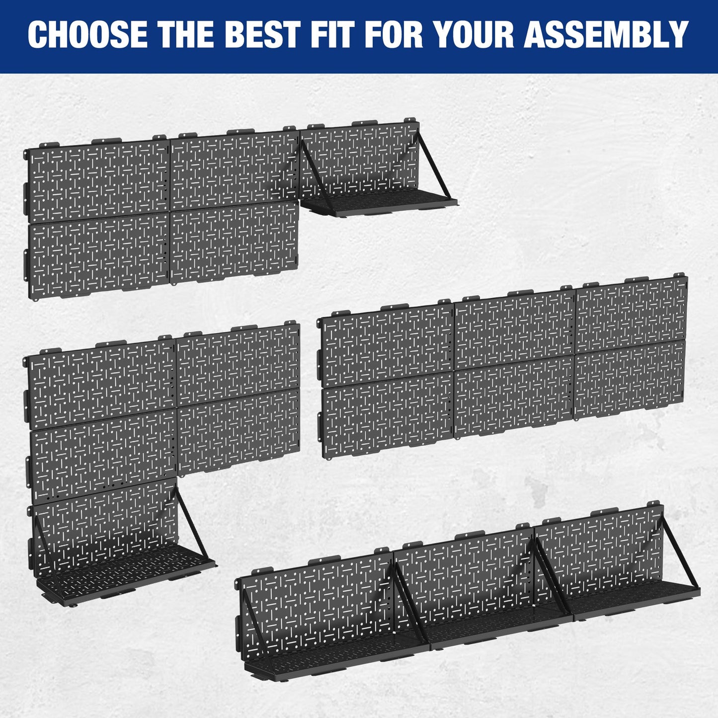 WORKPRO 16”x 16” Metal Peg Board, Foldable Black Pegboard for Wall Organization, Steel Panel with Round Holes & Vertical Slots, Ideal Tool Organizer in Office and Craft Room, 3 Pack