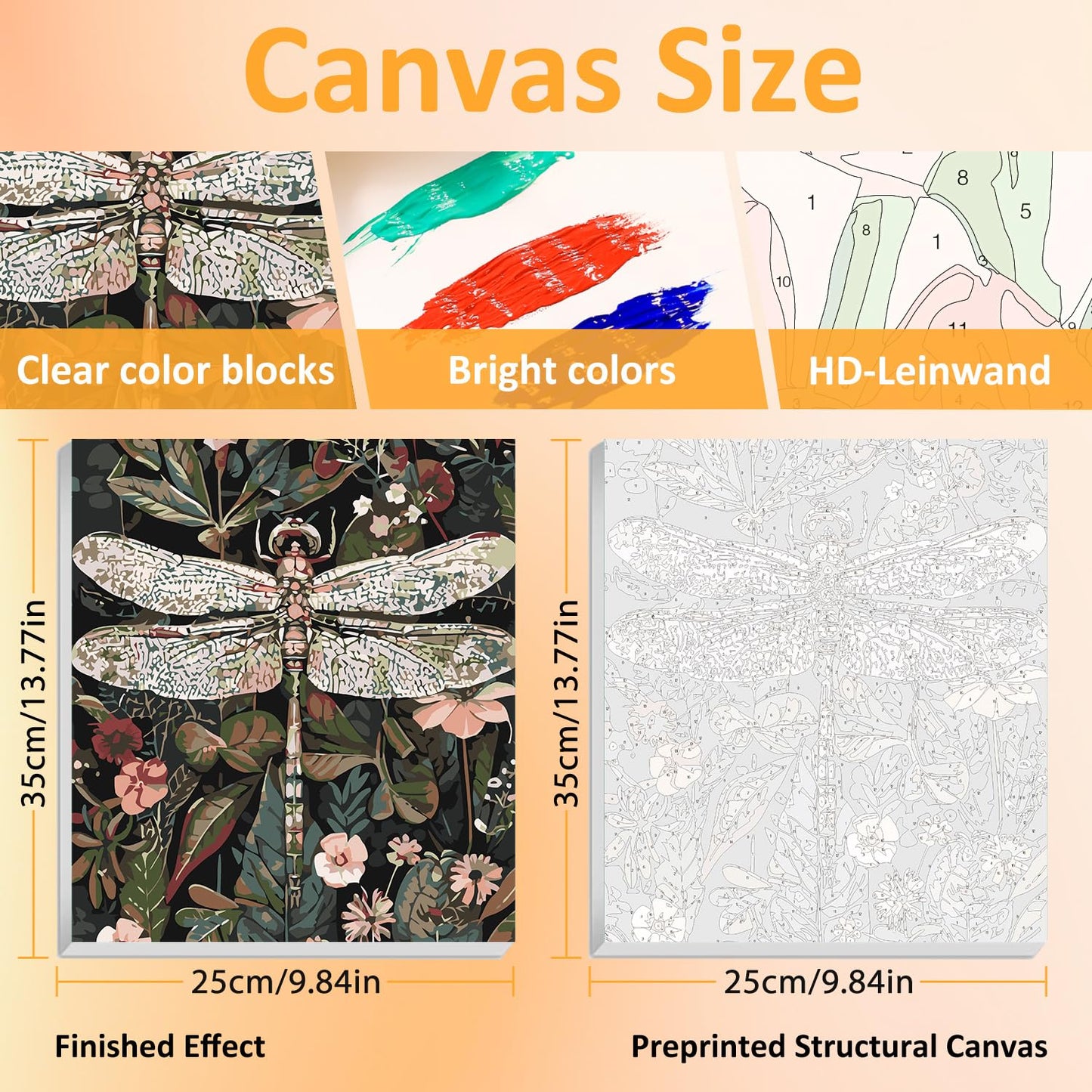 4 Pack Paint by Numbers Kit for Adults with Wooden Frames, Dragonfly Butterfly Bee Bettle Paint by Number for Adults Beginners, Paint by Numbers on Canvas Acrylic for Home Wall Art Decor 9.8x13.7 Inch