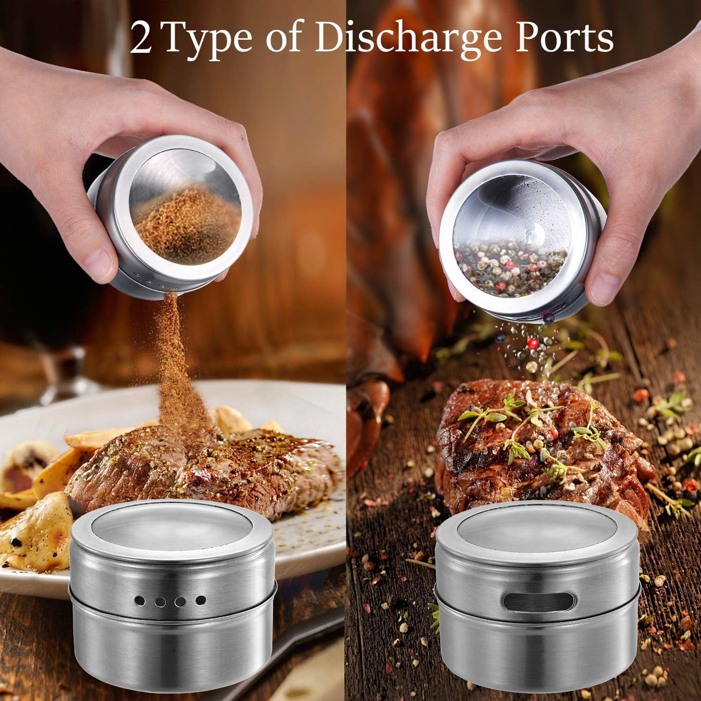 12pcs 94 Upgrade Magnetic Spice Jars with Wall Mounted,Stainless Steel Spice Tins with Lid and Small Holes for Sprinkle