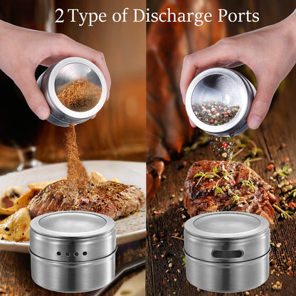 12pcs 94 Upgrade Magnetic Spice Jars with Wall Mounted,Stainless Steel Spice Tins with Lid and Small Holes for Sprinkle
