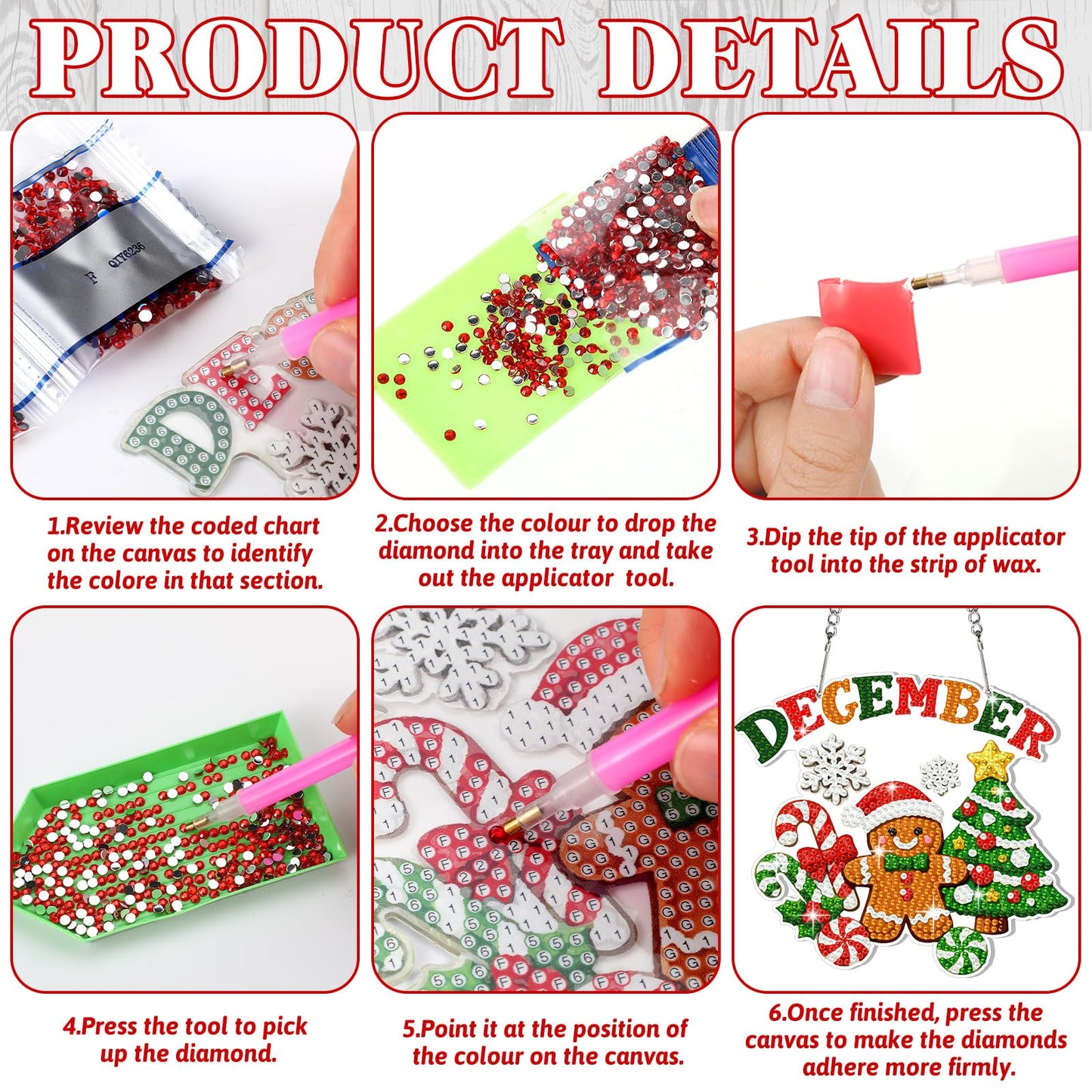 Cinnvoice 12 Pcs Seasonal Diamond Art Wreath Kits Holiday 5d DIY Diamond Painting Signs Germ Hanging Art Ornaments for Wall Door Decorations (Month)