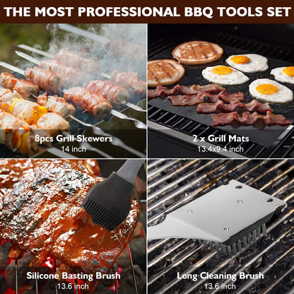 Birald Grill Set, Grilling Gifts for Men, 34PCS BBQ Tools Accessories for Outdoor Grill with Aluminum Case, Spatula,Tongs &Skewers,Smoker Accessories for Birthday, Dad, Wedding