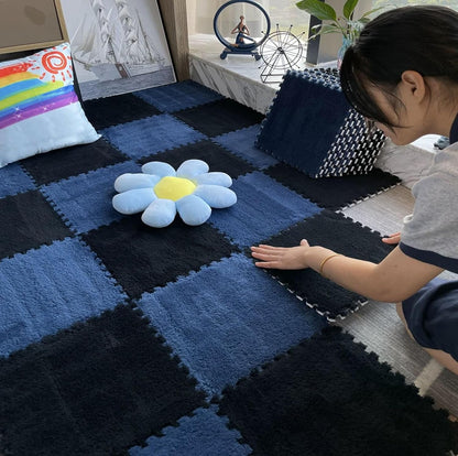 12 49" 37" 12 Pcs Kids Foam Interlocking Carpet Tiles with Border, Thick Carpet Squares Plush Floor Playmats Baby