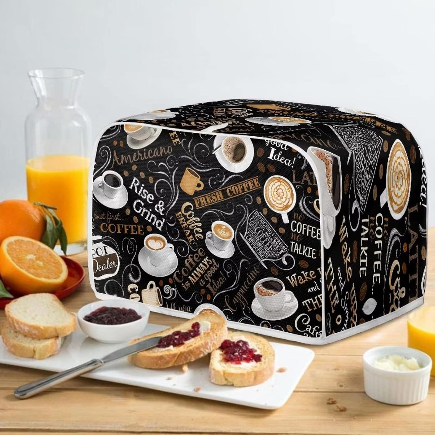 AFPANQZ Coffee Print Kitchen Toaster Covers, Universal 4 Slice Bread Toaster Cover, Stain Resistant Dustproof
