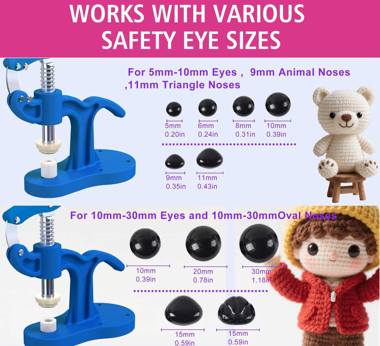 GEOCCI Safety Eye Tool Large Size Safety Eye Install Tool for Amigurumi Crochet & Stuffed 5-45mm Animal Eyes Making Supplies Tool It is More Helpful for Large Special Safety Eyes（1PCS）