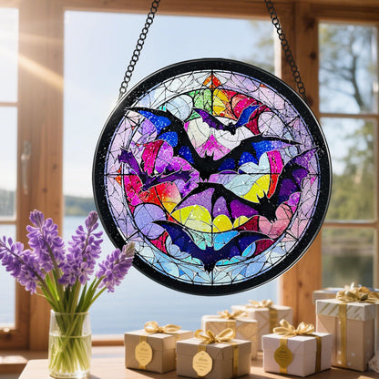 8 Inch Stained Glass Suncatcher Ornament, DOUHASU Bat Sun Catchers Indoor Window, Stained Glass Window Hanging, Home Decor, Bat Lovers Gifts for Him, Men