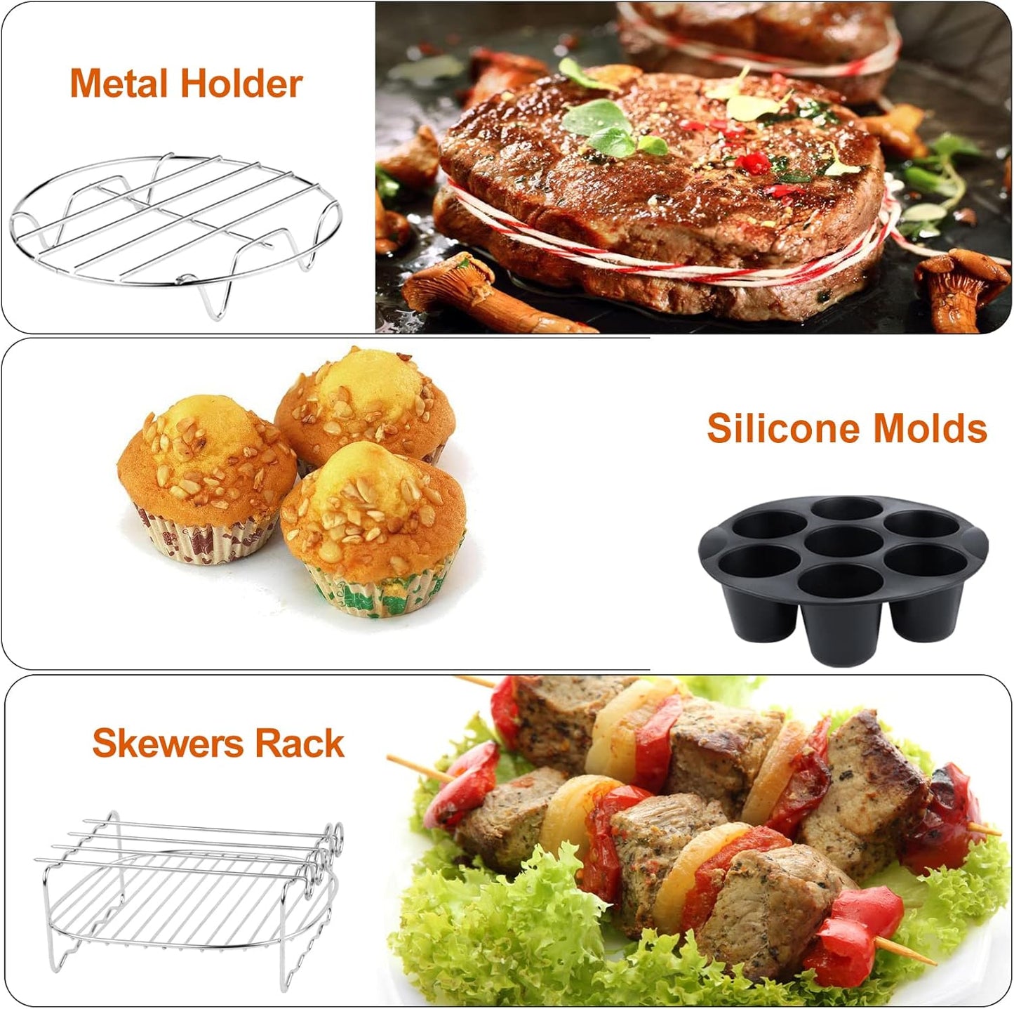 Air Fryer Accessories for COSORI Ninja Gourmia: 12 PCS Set with Oven Cake Pan, Pizza Pan