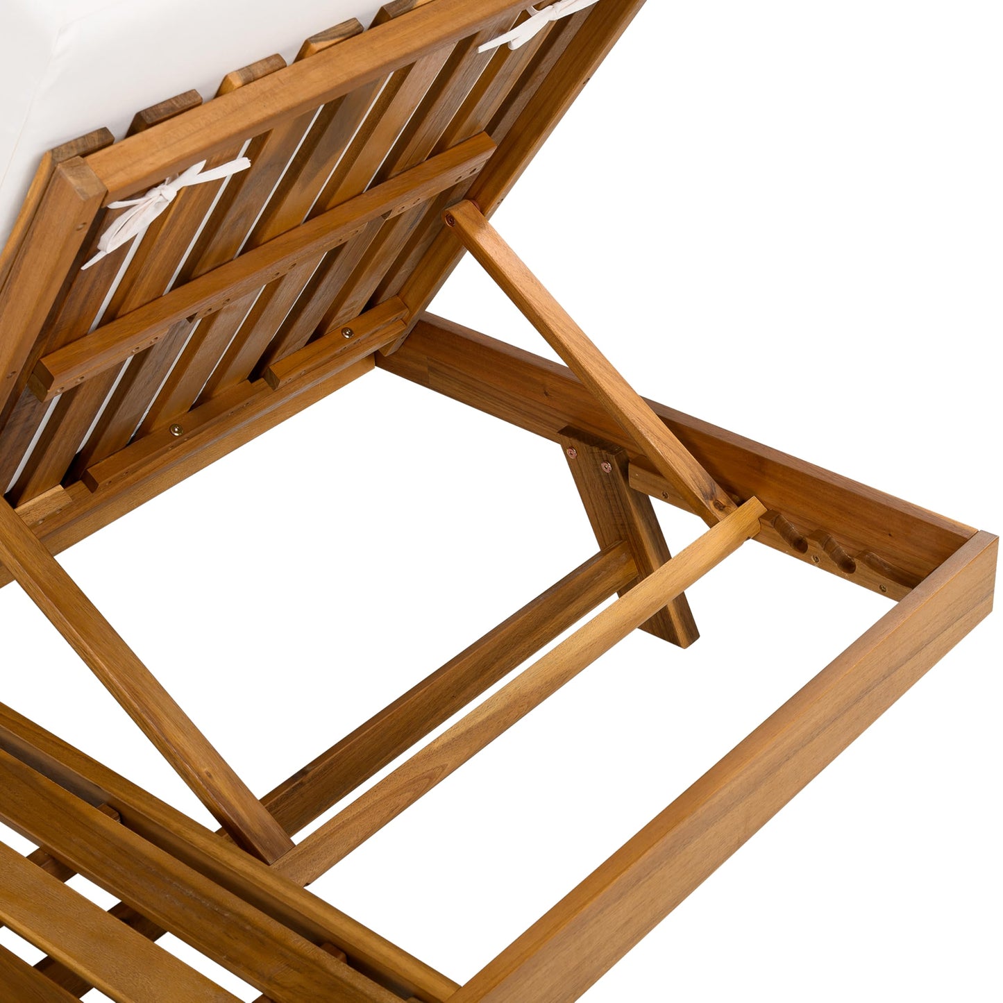 Christopher Knight Home Hamill Acacia Wood Chaise Lounge Chair Outdoor Set of 2, Adjustable Backrest Sun Lounger Recliner, Patio Outdoor Chaise Lounge with 4" Thick Water-Resistant Cushion,Teak+Cream