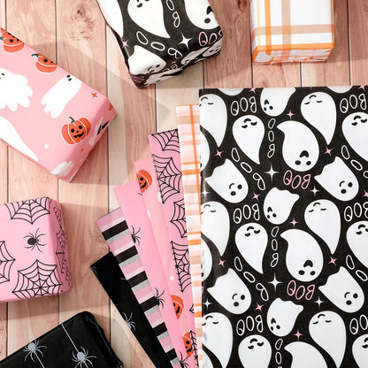 Whaline 105 Sheets Halloween Tissue Papers 7 Designs Pink Orange Black Wrapping Paper Ghost Pumpkin Spider Web Decorative Art Paper for DIY Crafts, 14 x 20 Inch