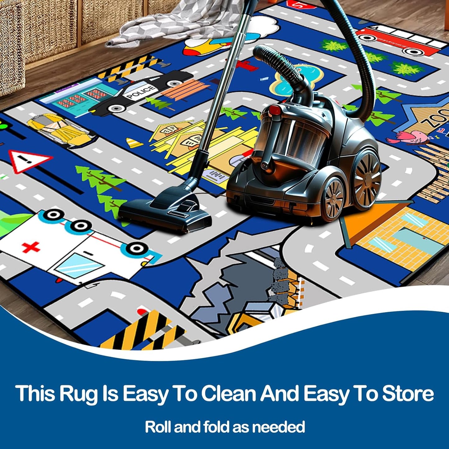 4.5x6 Kids Car Rug Play Mat - City Life Map Car Mat for Kids Toy Educational Play Traffic Road Carpet for Childrens