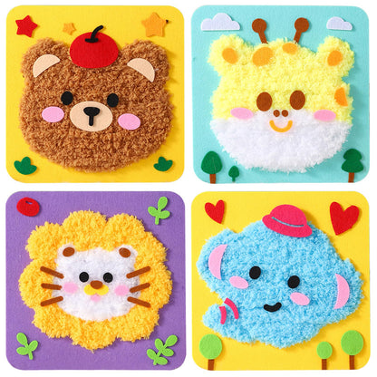 Vanttokeey DIY Embroidery Doll Set, 4pcs Cute Cartoon Animal Sewing Craft Kit Sewing Projects Yarn Board (Deer + Elephant + Lion + Bear)