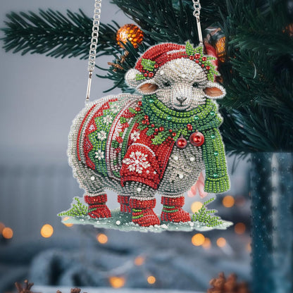 Focart 5D DIY Acrylic Special Shaped Diamonds Painting Hanging Pendant Kits, Christmas Sheep Diamond Art Hanging Window Pendant Ornament for Home Decoration and Gift