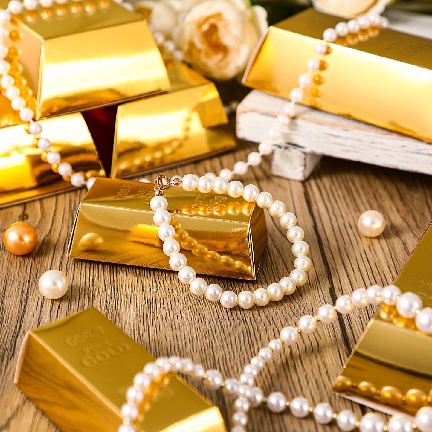 Honoson 150 Pcs Gold Bar Fake Gift Box Foil Gold Bar Party Favor Boxes Paper Golden Favor Boxes Treasure Brick for Pirate Casino Theme Party Decorations Candy Treats Chocolate Toys, 5.5 x 3.2 Inches