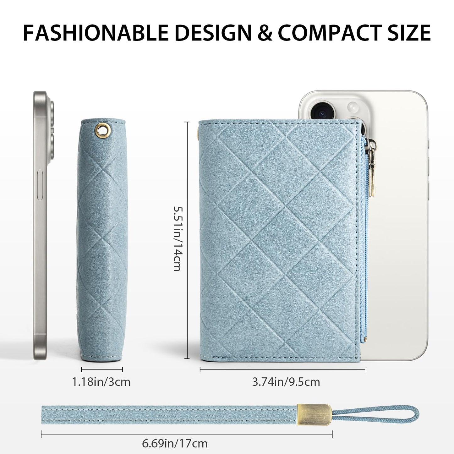 XINNSTAR Small Wallet for Women RFID Blocking Leather Trifold Compact Ladies Wristlet Card Wallets with Dual Zipper Coin Pocket ID Window