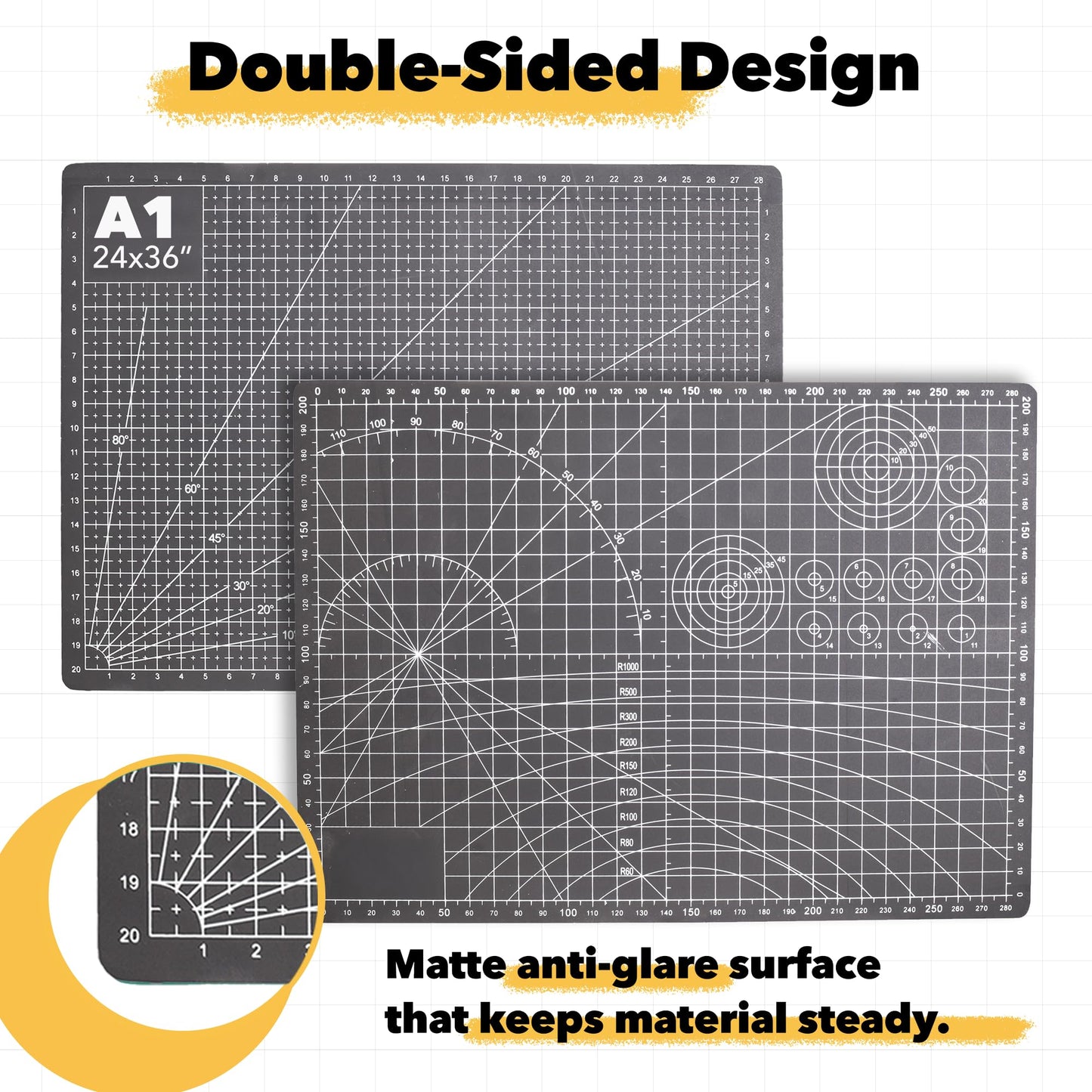 Mandala Crafts Self-Healing Cutting Mat, Black Gray 24" x 36" – A1 Large Double-Sided 5-Ply Rotary Cutting Board for Sewing, Quilting, Fabric, Leather, Craft, and Scrapbooking