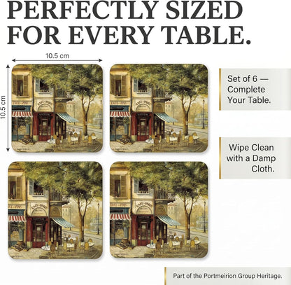 Set 4 4" Pimpernel Parisian Scenes Coasters, of Elegant Cork-Backed Boards Featuring Classic Paris Art Prints, Heat