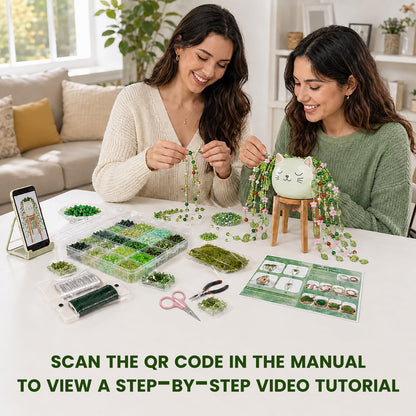 Scvotier Beaded Plant Kits with Wire and Beads, All-in-One Green Glass Beaded Plant DIY Craft Kit with Tools & Instructions - Create Your Own Hanging Green Decor, Relaxing Handmade Gift