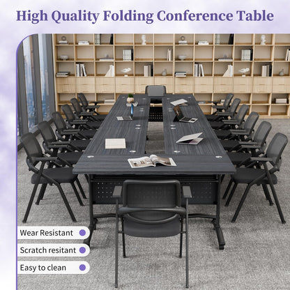 JNMDLAKO Folding Conference Room Table for 6-12 Person, Modular Mobile Large Flip-Top Training Table with Locking Wheels, Modern Rectangular Seminar Meeting Tables for Office (6, Black, 47.2in)