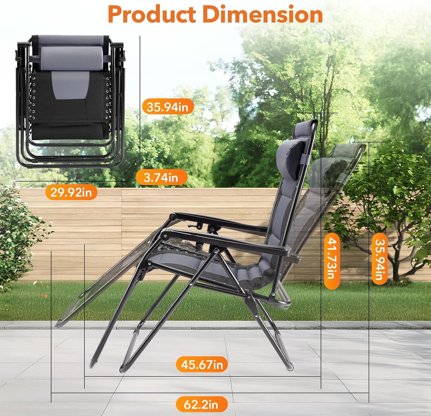 400 lbs, Sweetcrispy Zero Gravity Chairs, Foldable Patio Reclining Chairs with Adjustable Pillow & Cup Holder