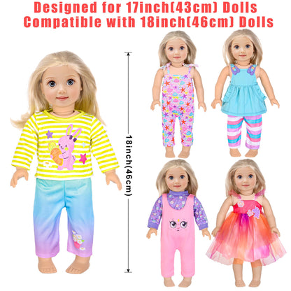 5-Pack Baby Doll Clothes for 15-18 Inch Dolls, Cute Fashion Doll Clothing Set with Matching Headbands, Fits 15" 16" 17" Reborn Baby Dolls, 18" Dolls, Baby Dolls, Gift for Girls (Doll Not Included)