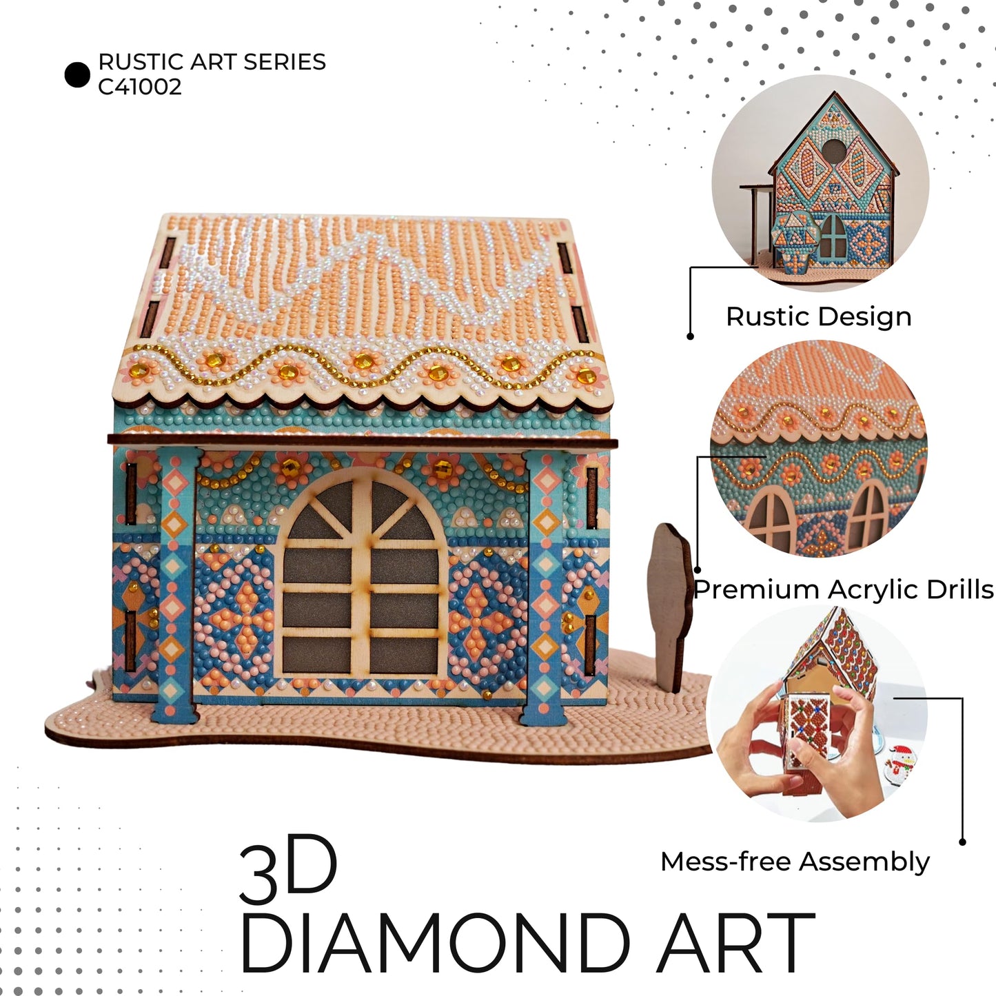 Party Ready 3D Diamond Painting Kit - Mandala Cabin Tapestry DIY Craft Set, Premium Full Drill Diamond Art Kit for Home Decor