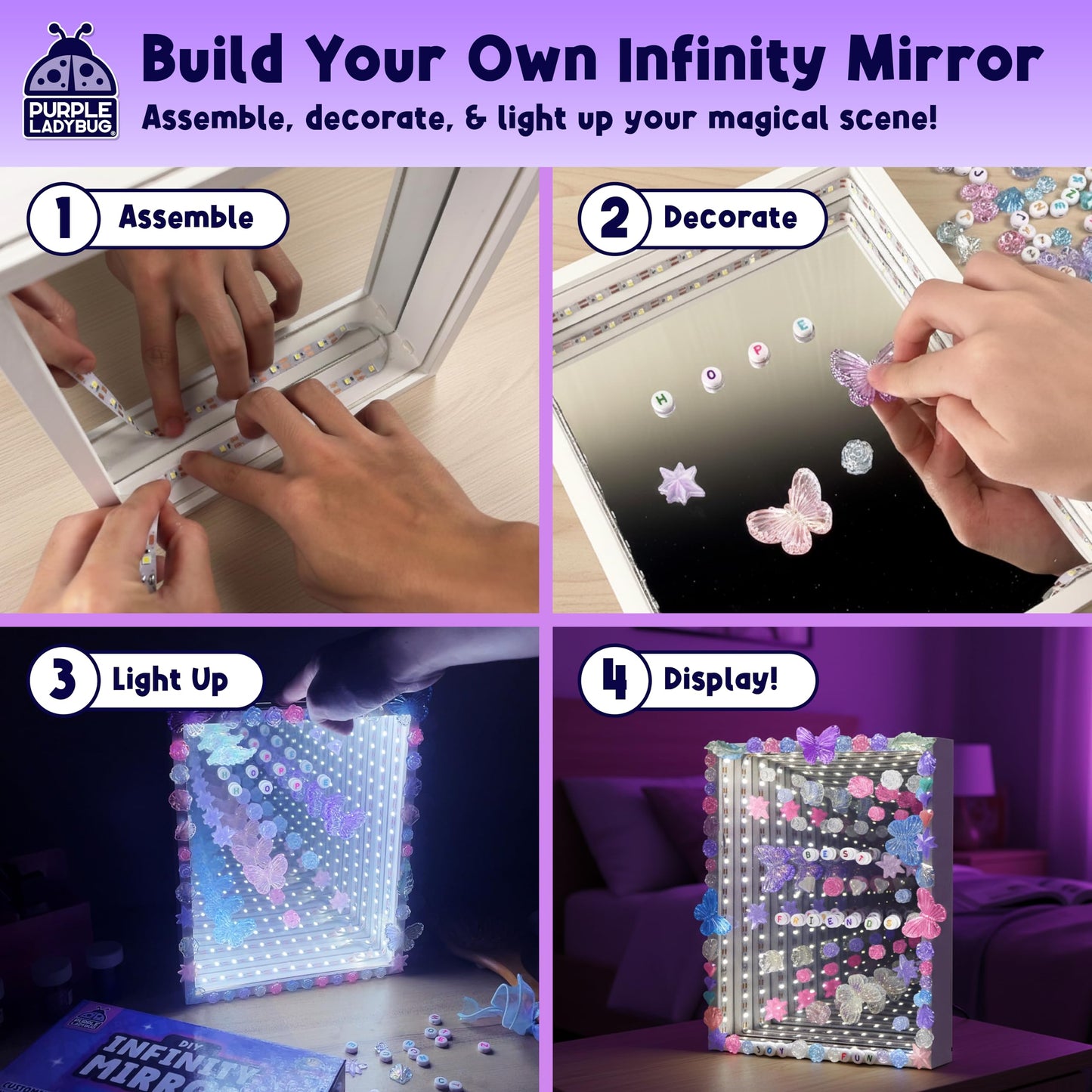 DIY Infinity Mirror Kit for Kids Age 6+ - Crafts for Girls 8-12 with Lights & Custom Letters - Creative10 Year Old Girl Birthday Gifts, Fun Gifts for 6 Year Old Girl, Creative Stem Toys for Ages 8-13