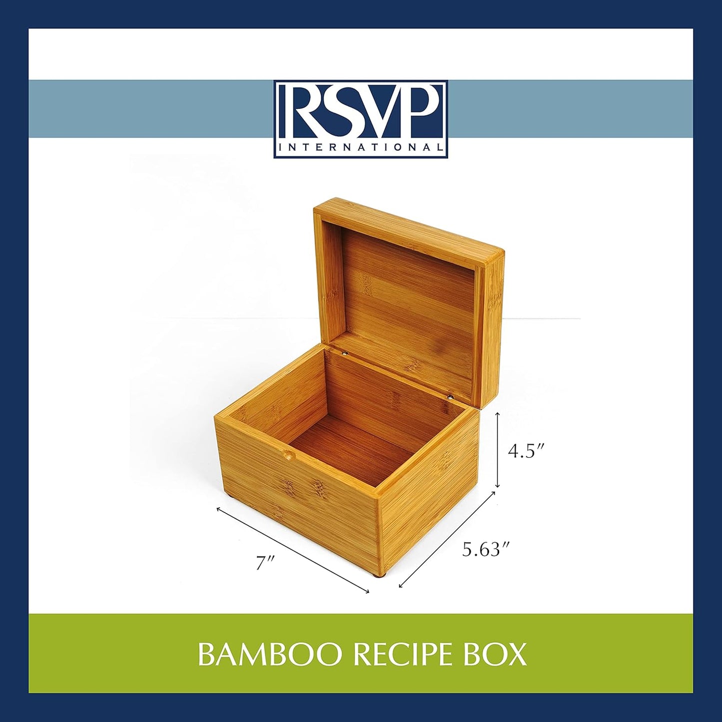 RSVP International Bamboo Collection Reusable Recipe Box, 7x5.6x4.5, Biodegradable