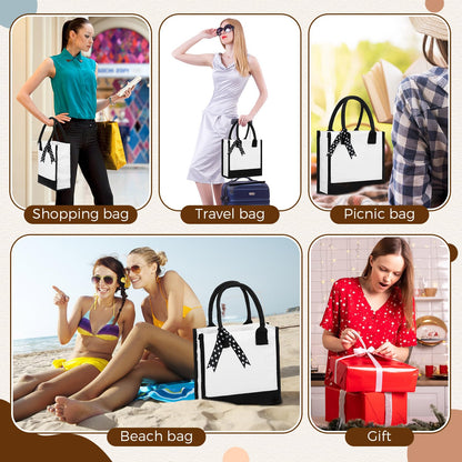 Sunnymove 12 Pcs Small Canvas Tote Gift Bags Bulk for Women Size 10 x 10 x 4 Inch Sublimation Personalized Blank Shopping Tote with Handle for Wedding Bridesmaid Birthday Party