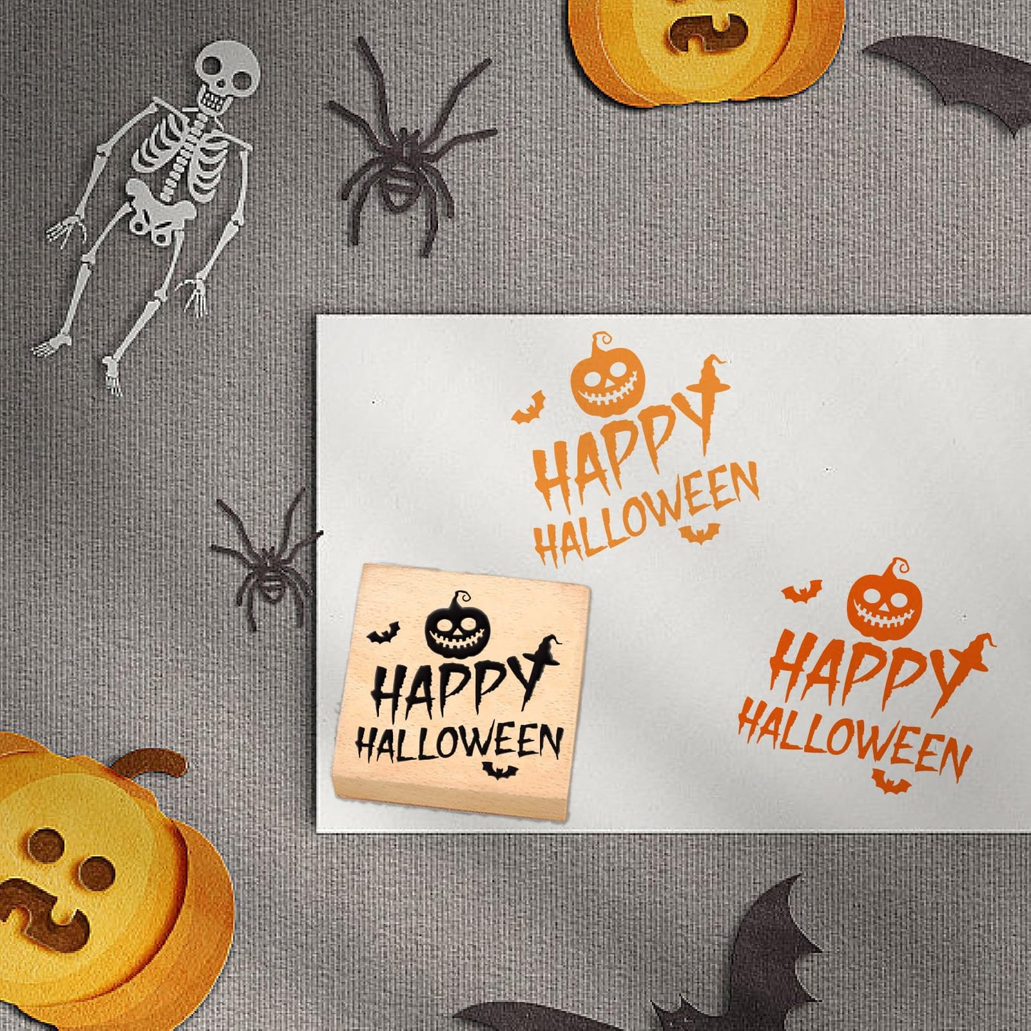 CRASPIRE 3 Inch Halloween Wooden Rubber Stamps Wood Stamp Reusable Word Seals Decorative Journaling Invitation Seals for Scrapbooking Journal Party Card Making DIY Letter Craft