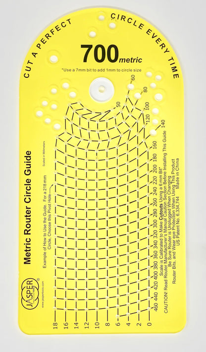 Jasper 700 Metric Circle Cutter Jig for Standard Plunge Routers Cuts Perfect Circles from 50mm to 406mm – Kit Includes Calibration Disc & Pivot Pins