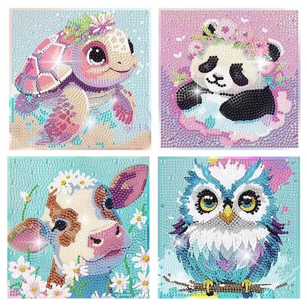 PERFECTSIGHT Cute 5D Diamond Art Kits, Kawaii DIY Painting Art for Adults Teen, 4 Pack Diamond Arts and Crafts Sets, Big Gem Full Drill Diamond Dots for Women (Animal)