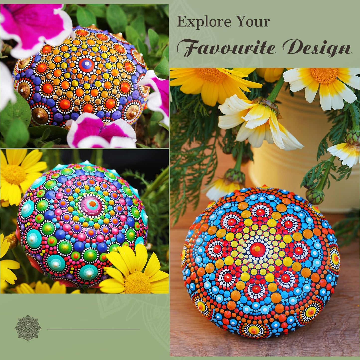 Mandala Rock Painting Kit - Mandala Dotting Tools Kit - 5 Large Wooden Rocks for Painting with 6 Stencil Supplies, Dotting Tools for Painting - Dot Art and Crafts for Adults Women - Mothers Day Gift