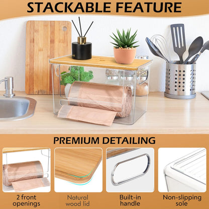 13/30/33-Gallon (11.5"x7.5"x7" inches) Stackable Trash Bag Dispenser with Wooden Top for Holding Large Bag Sizes