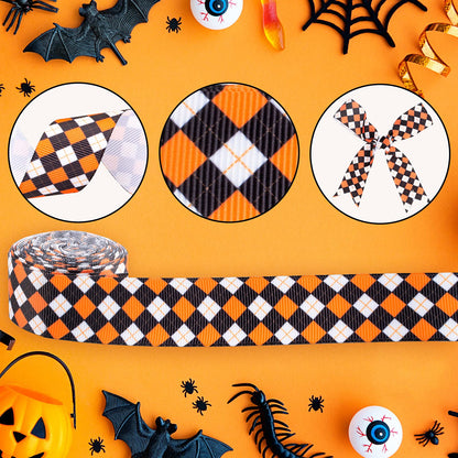 Whaline 6 Roll Halloween Grosgrain Ribbon Geometric Dot Gift Wrapping Ribbon 30 Yard Orange Black White Holiday Craft Ribbon for Halloween Party Decoration Sewing Bow Craft Gift Wrapping