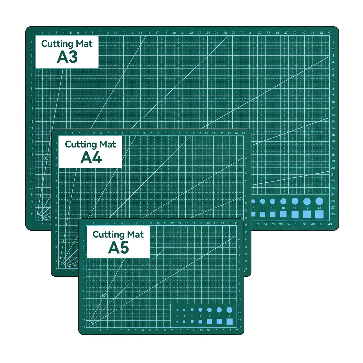 3Pcs Self Healing Cutting Mat, Double-Sided Non-Slip Rotary Cutting Board for Rotary Cutting, Sewing, Quilting, Crafting, A3 A4 A5 Size (18x12, 12x9, 9x6 Inch),Green