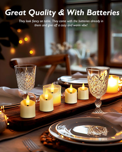 Homemory 12Pack 400+ Hour Remote Control Candles, 2/4/6/8H Timer LED Votive Candles, Battery Operated Tea Lights in Warm White for Outdoor, Table, Wedding, Christmas (Ivory, Batteries Included)