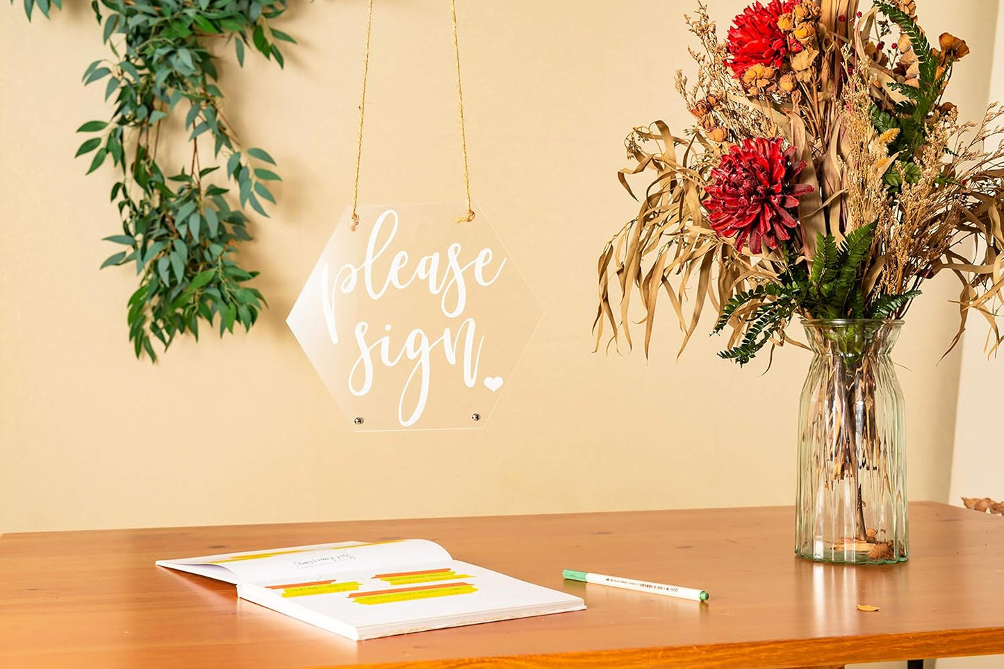 Calculs Wedding Sign Guest Book Table Sign - ‘Please Sign’ Acrylic Rustic Wedding Display 9.3” x 8”