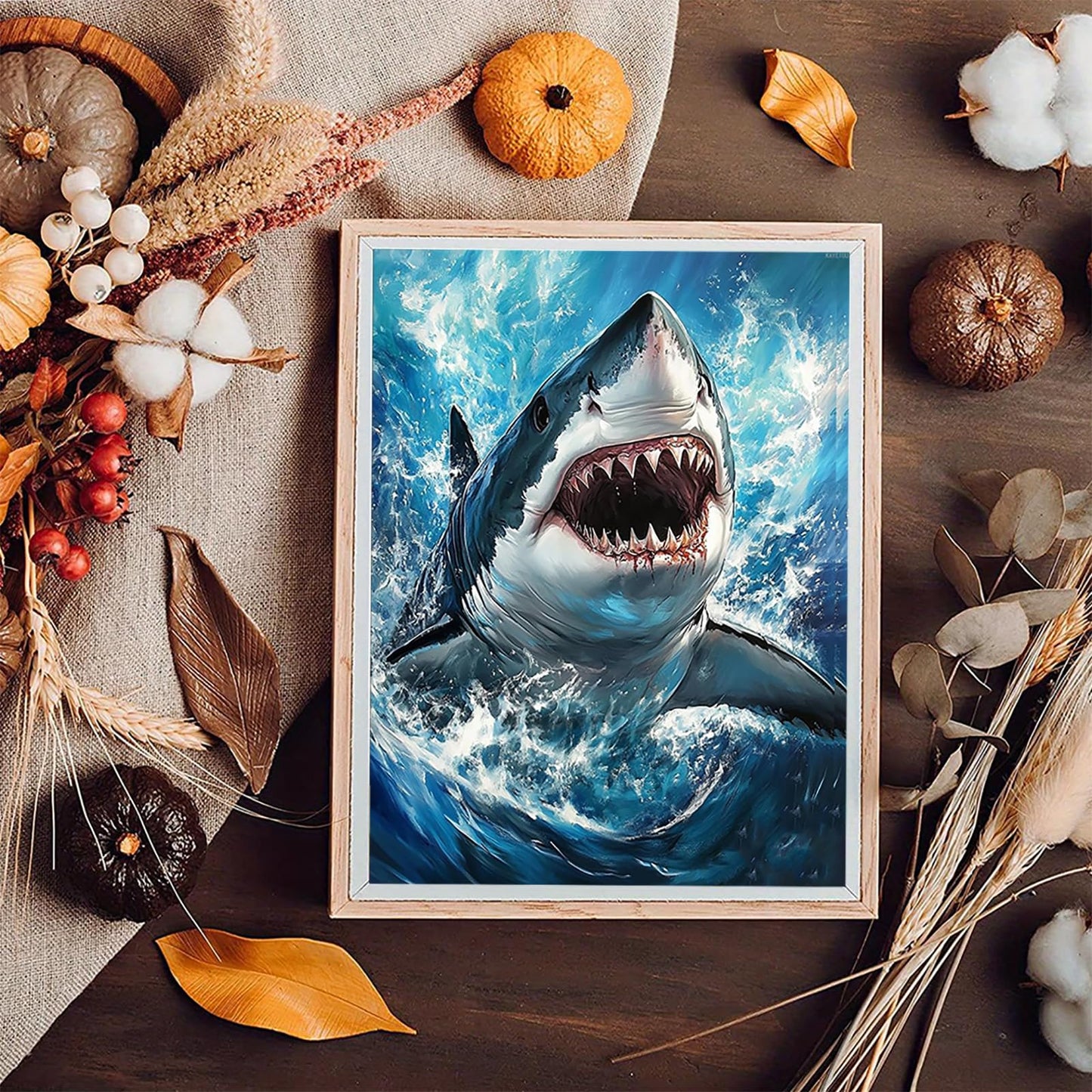 KAYEIUU 5D Great White Shark Diamond Art Full Drill Diamond Painting Kits for Adults Beginners DIY Art Crafts for Relaxation and Home Wall Decor 12x16 Inch