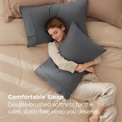 Bedsure Pillow Cases - Super Soft Dark Grey Brushed Microfiber Set of 2 | Standard Size 20x26 Inches