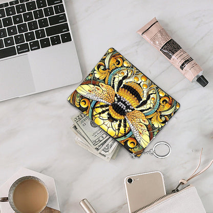 JZHYOAN Diamond Painting Small Coin Purse for Women DIY Coin Pouch Coin Purse with Zipper and Keyring Diamond Art Purses and Wallets Handbags Wallet Keychain for Cards Keys Bee
