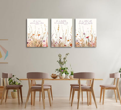 3Pcs MALEDO Christian Nursery Canvas Wall Art Bible Verse Floral Pictures Wall Decor Boho Wildflower Nursery Posters